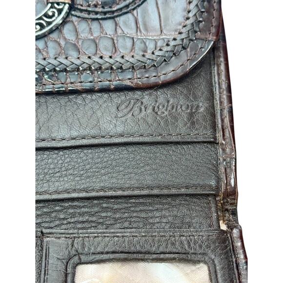 Brighton Womens Brown Croc Print Flap Wallet Bi-Fold Leather Card Holder - Picture 16 of 16
